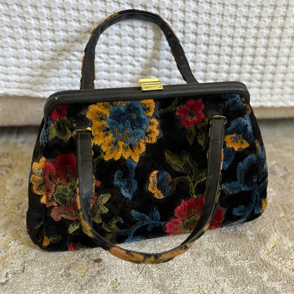 Vintage Large JR Florida Handbag Purse Carpet Bag Tapestry Floral Handbag - Picture 3 of 13